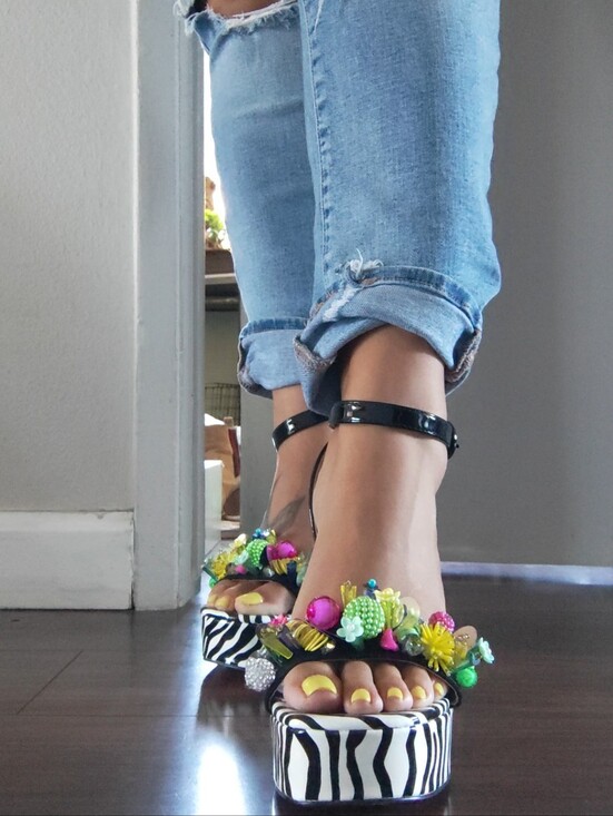 Betsey Johnson Shoes - RARE BETsy Johnson Zebra Print Platform Sandals with Colorful 3D Embellishments